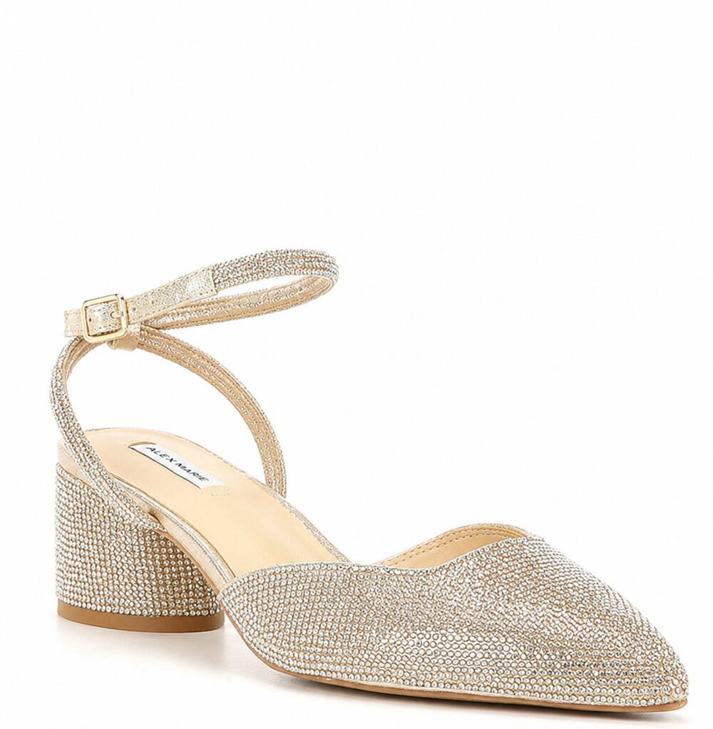 NEW Alex Marie Brinley Rhinestone Pumps Womens 8M Gold Round Heel Wedding